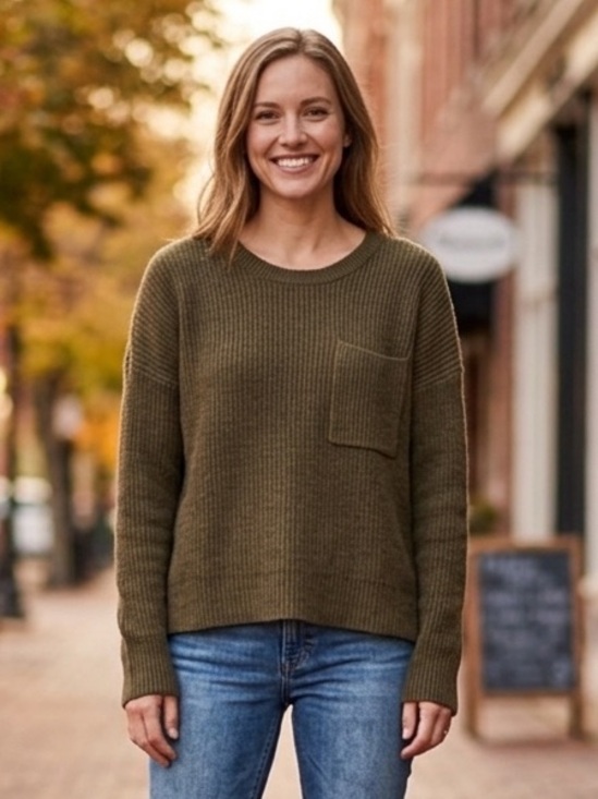 Madewell Sweaters - Madewell Thompson Pocket Pullover Sweater Heather Elm Green Size M